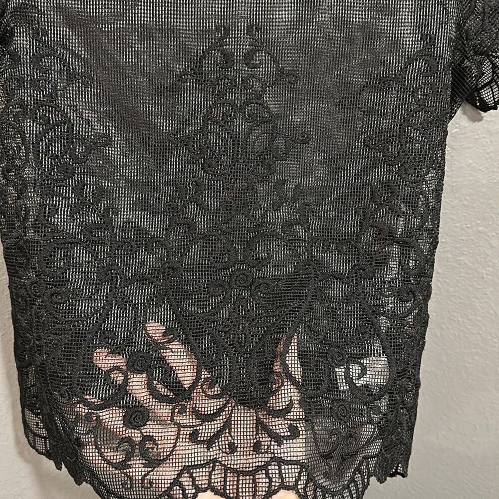 Express Black Mesh Embroidered Blouse XS - Picture 4 of 6